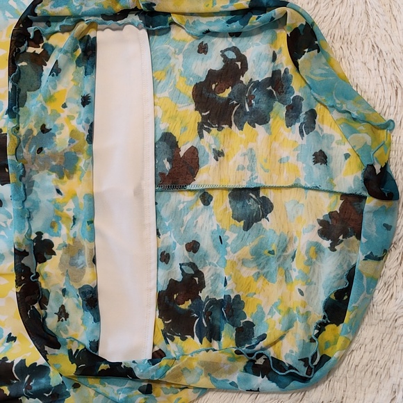 Y2K Vintage Cato Fairycore High-Low Skirt Yellow Aqua Floral Sheer Lined Size M - Picture 6 of 11